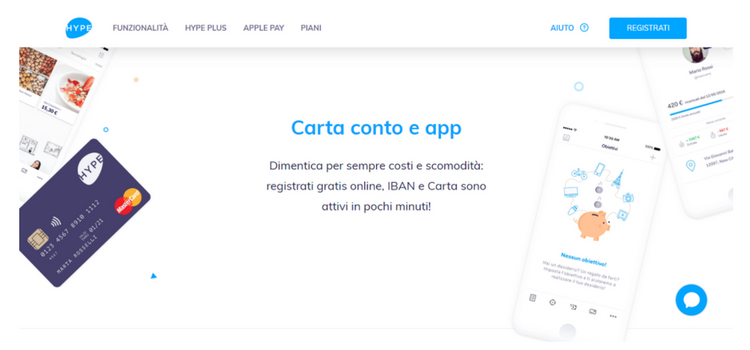 hompage carta conto e app hype