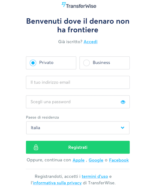 aprire conto transferwise