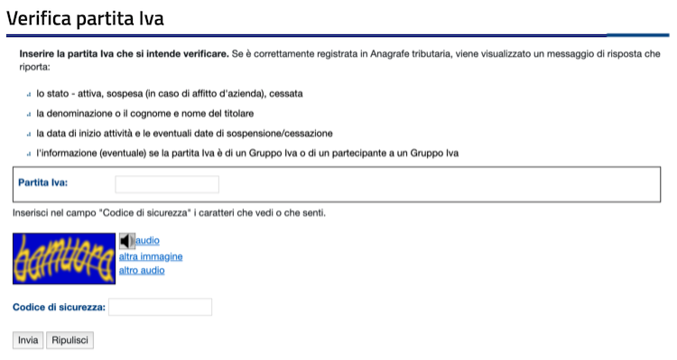 verifica partita iva ae