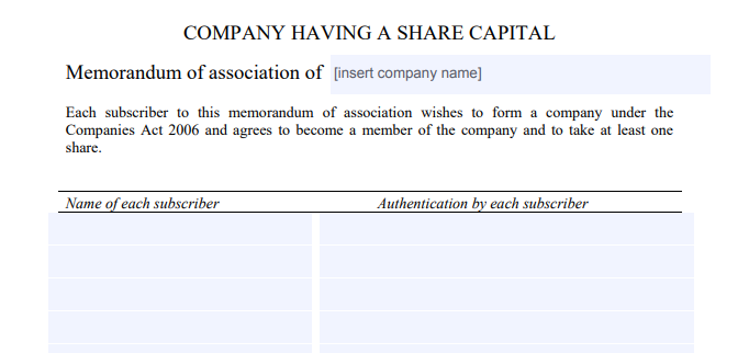 aprire ltd in inghilterra memorandum fac simile