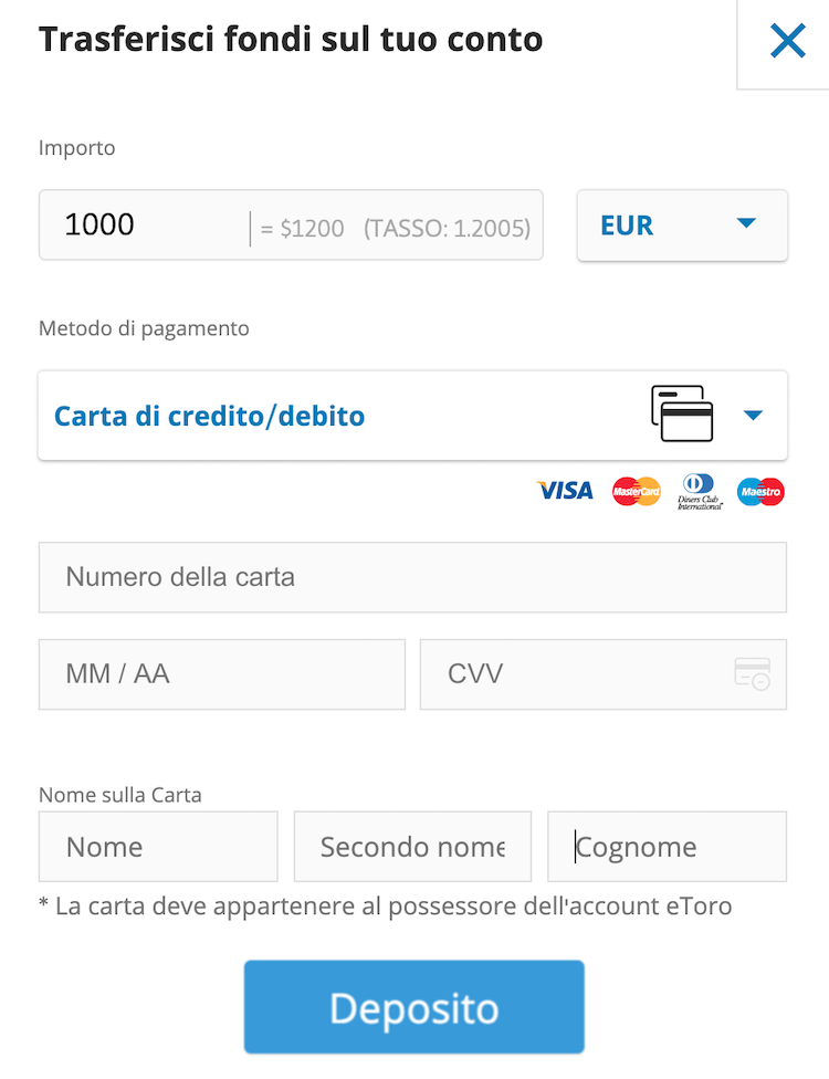 etoro deposito carta postepay