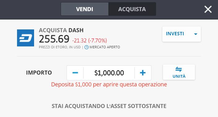 Comprare Dash eToro