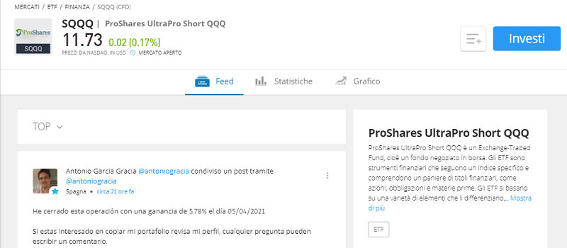 Proshares UltraPro Short QQQ etf eToro