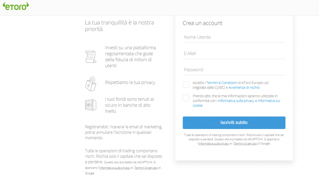 eToro registrazione migliore piattaforma per investimenti