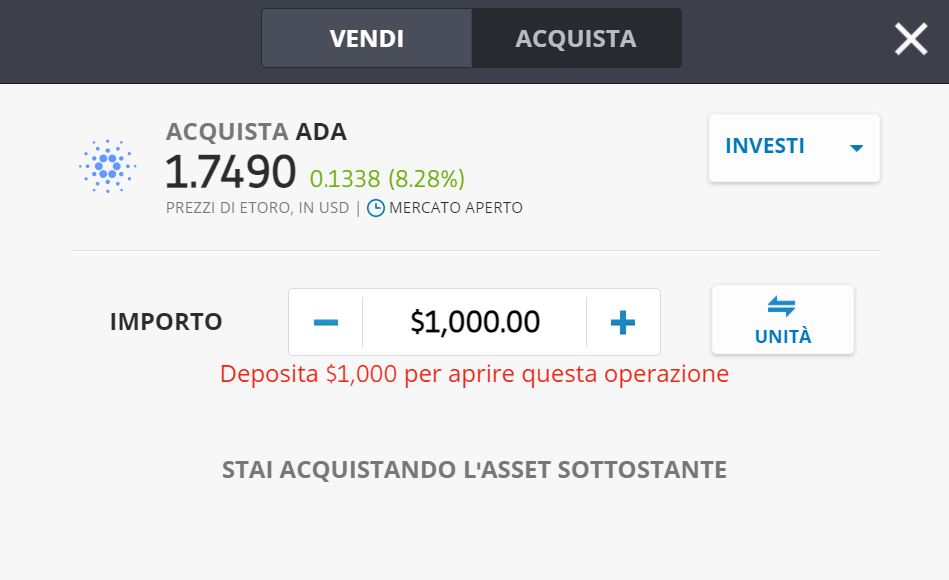 eToro Cardano ADA