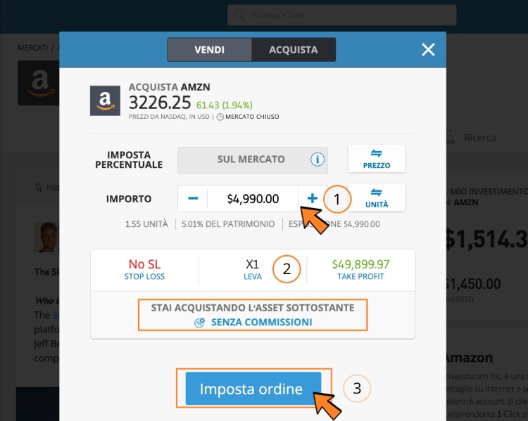 etoro investire azioni amzn