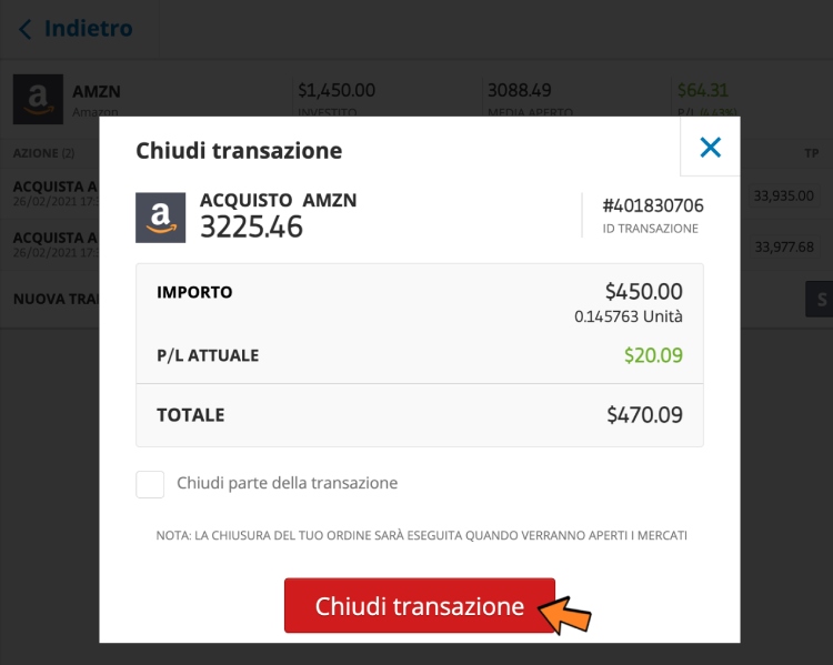 etoro chiudi posizione amzn