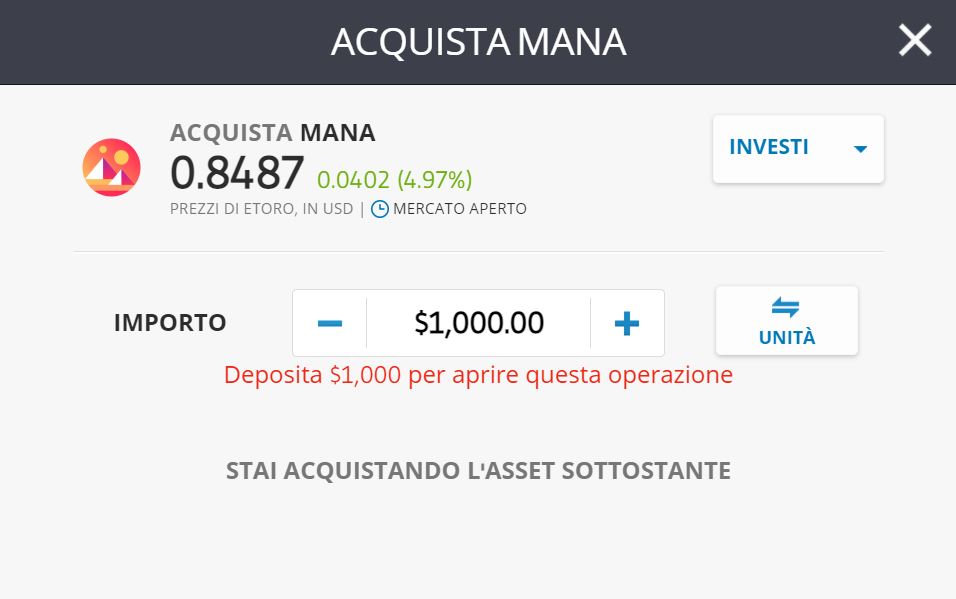 eToro Decentraland MANA