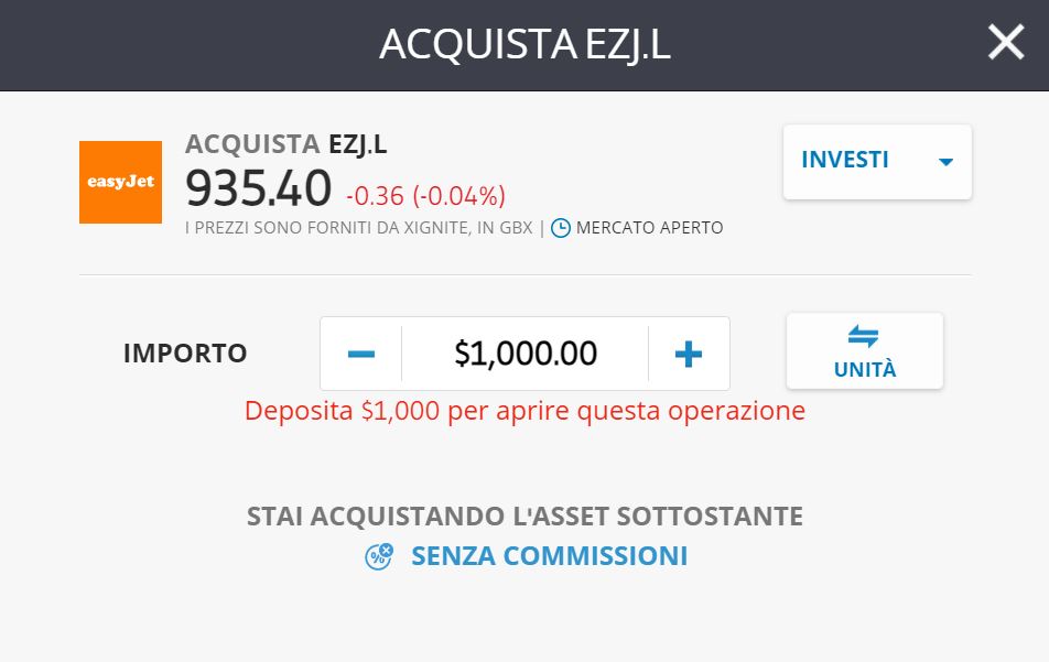 eToro azioni EasyJet