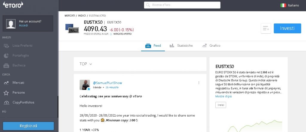etoro investire euro stoxx 50