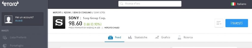 eToro comprare azioni Sony