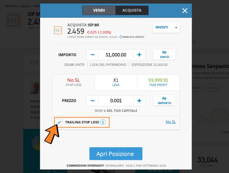 trailing stop intesa sanpaolo