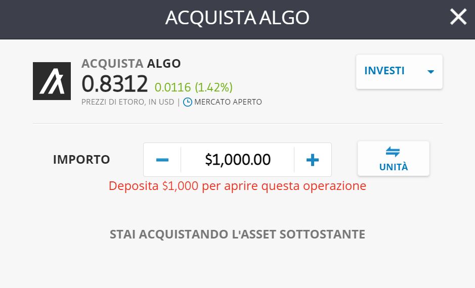 eToro Algorand ALGO