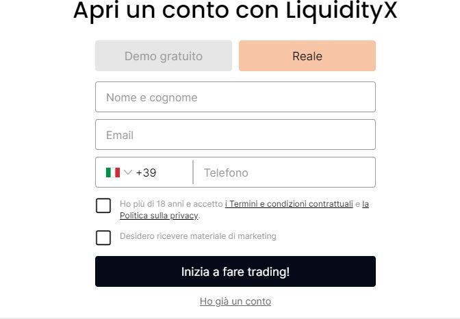 LiquidityX registrazione