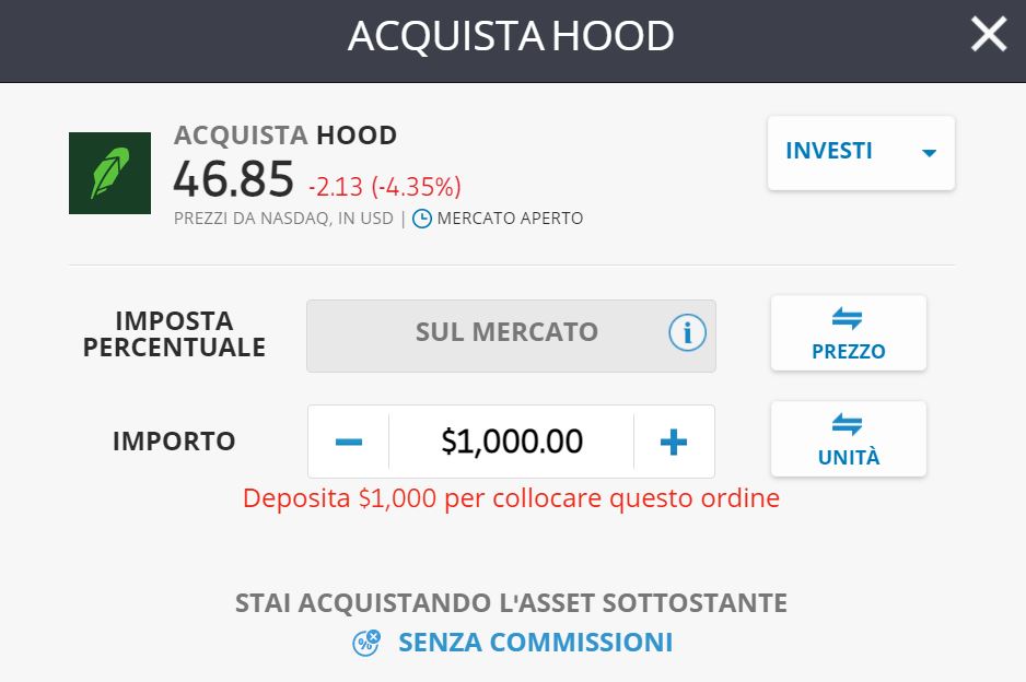 eToro azioni Robinhood