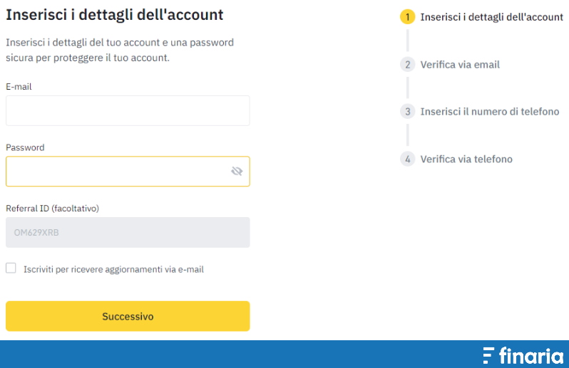 bitcoin come iniziare binance registrati