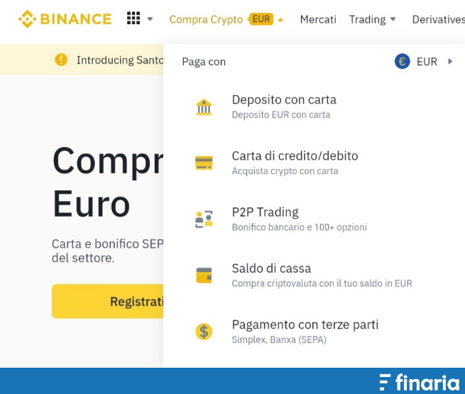 Comprare criptovalute su Binance -  deposito