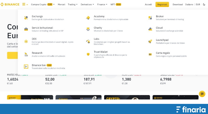 Comprare criptovalute su Binance -  servizi