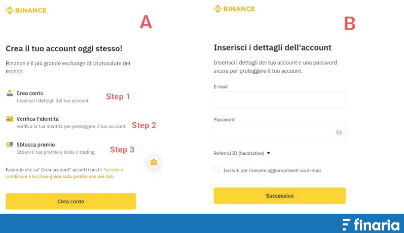 Comprare criptovalute su Binance -  registrati