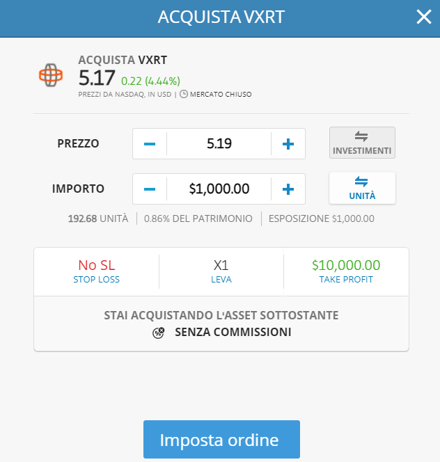 Comprare Azioni Vaxart - etoro compra
