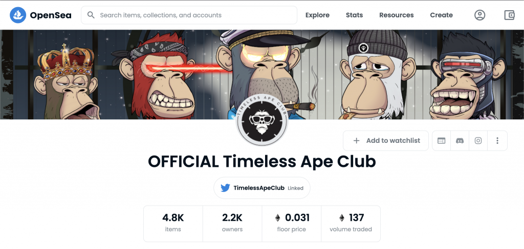 Progetti NFT - Timeless ape club