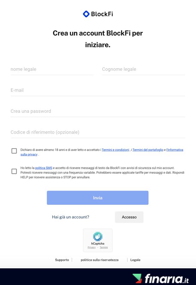 Recensione BlockFi - registrati