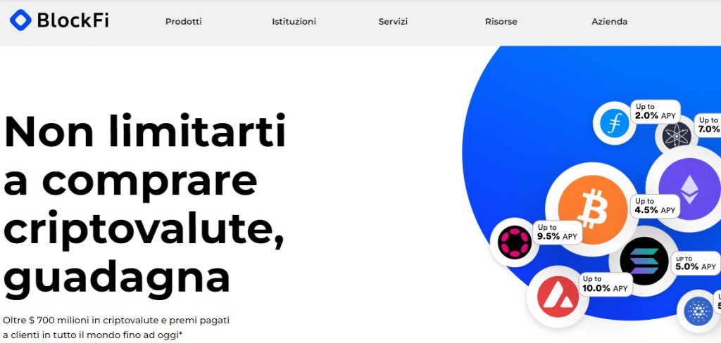 BlockFi - Prestare criptovalute per generare pagamenti di interessi