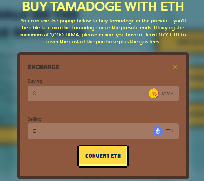 crypto presale - compra TAMA on ETH