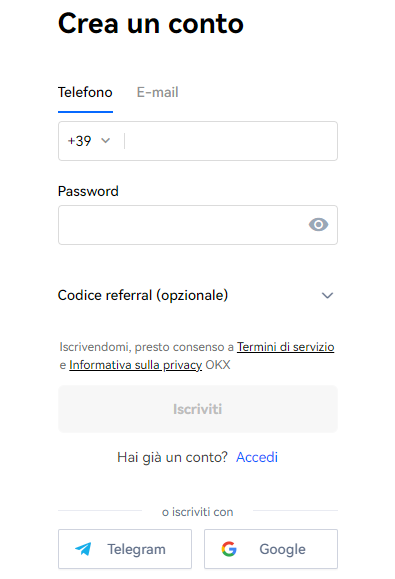 recensione okx - registrati