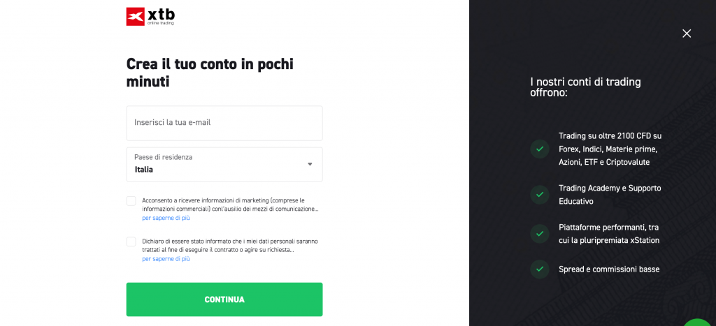 XTB: registrazione alla piattaforma