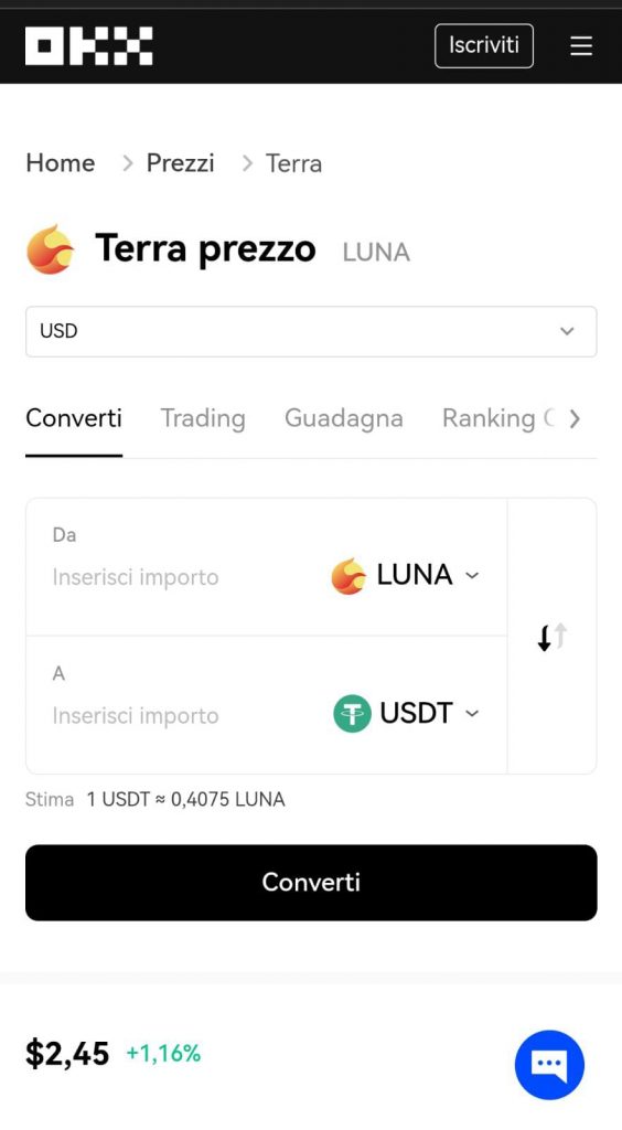 Comprare Terra (LUNA) - okx