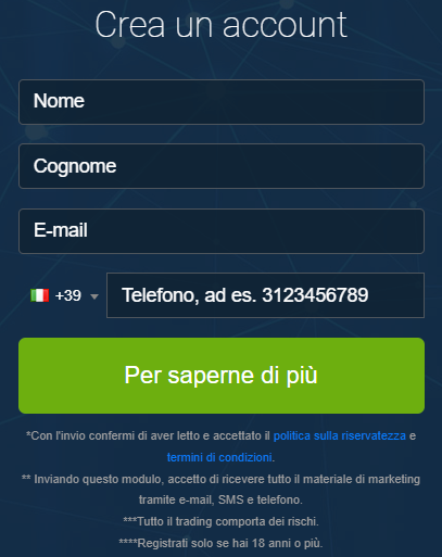 registrarsi su Immediate trade pro. -tutorial