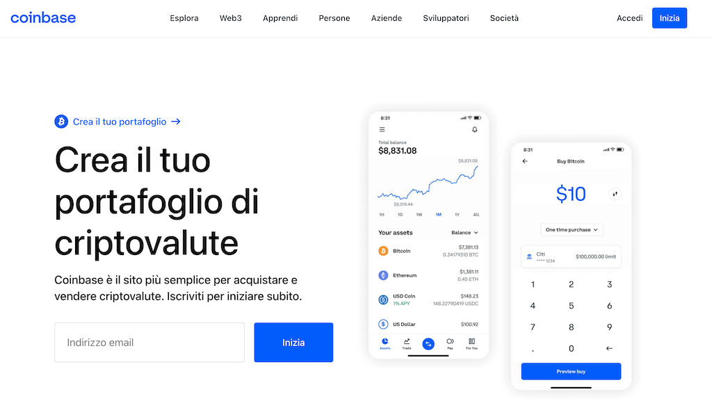 homepage di coinbase