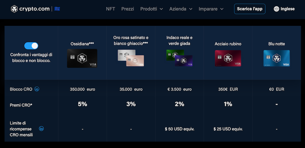 Carte VISA con Crypto.com