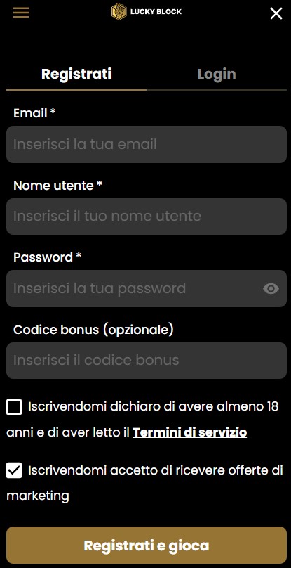 Come registrarsi a Lucky Block casinò