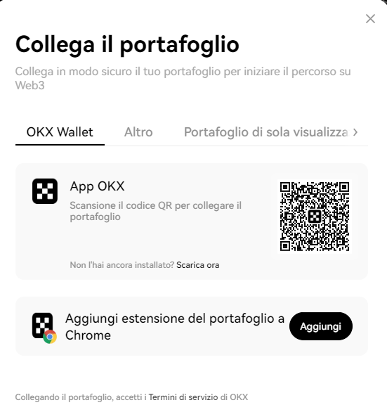 tutorial collegare wallet  app di okx