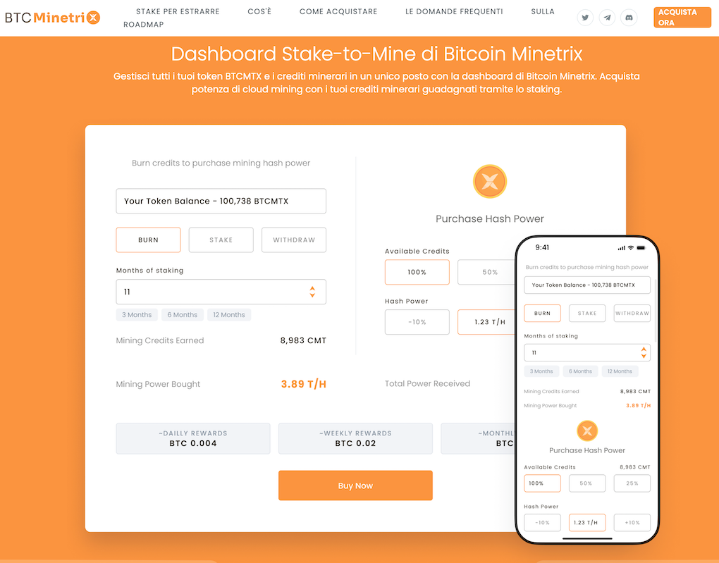 dashboard di Bitcoin Minetrix