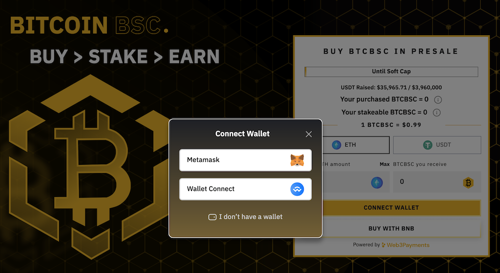 come connettere il wallet con BTCBSC