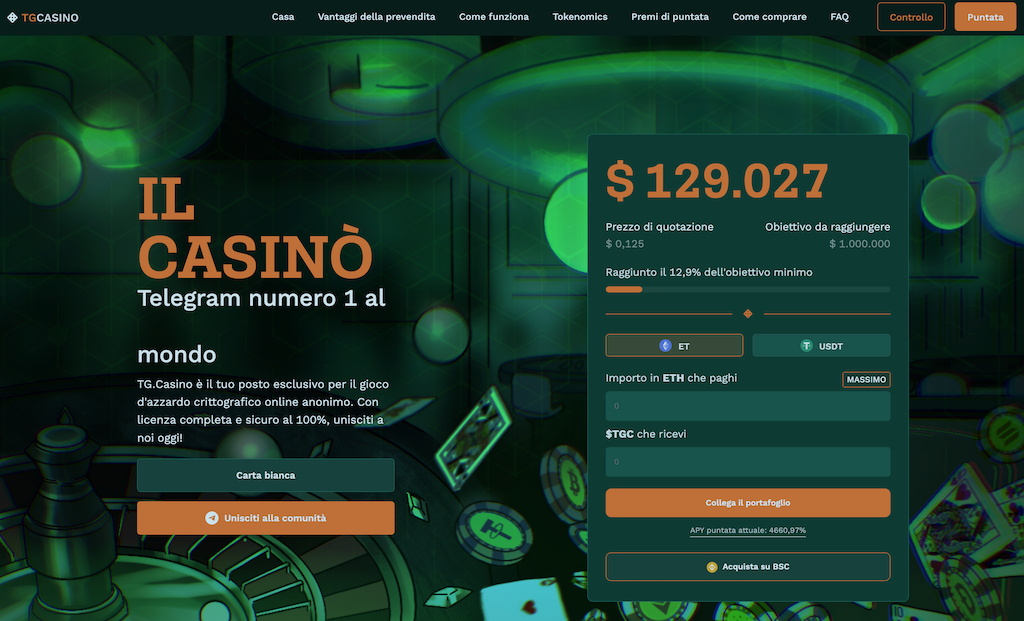 home page di TG Casino