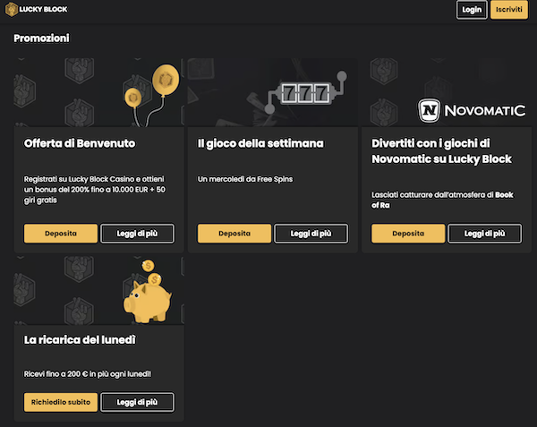 Bonus sul casino di Lucky Block