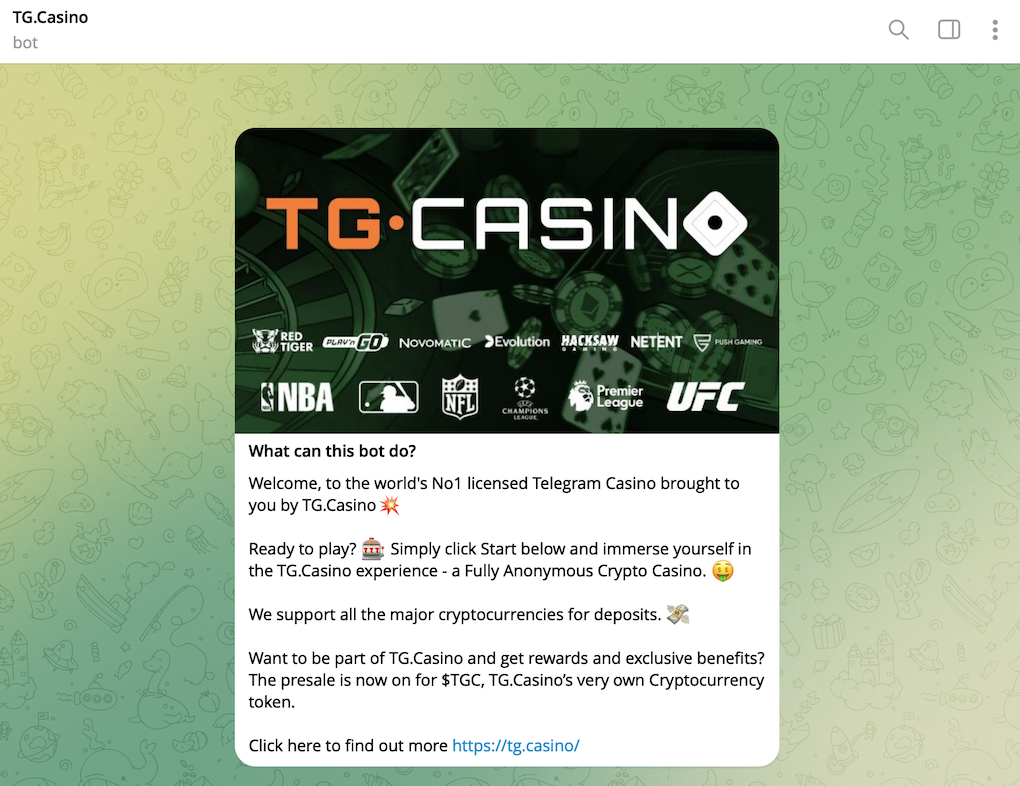 Bot su Telegram di TGCasino