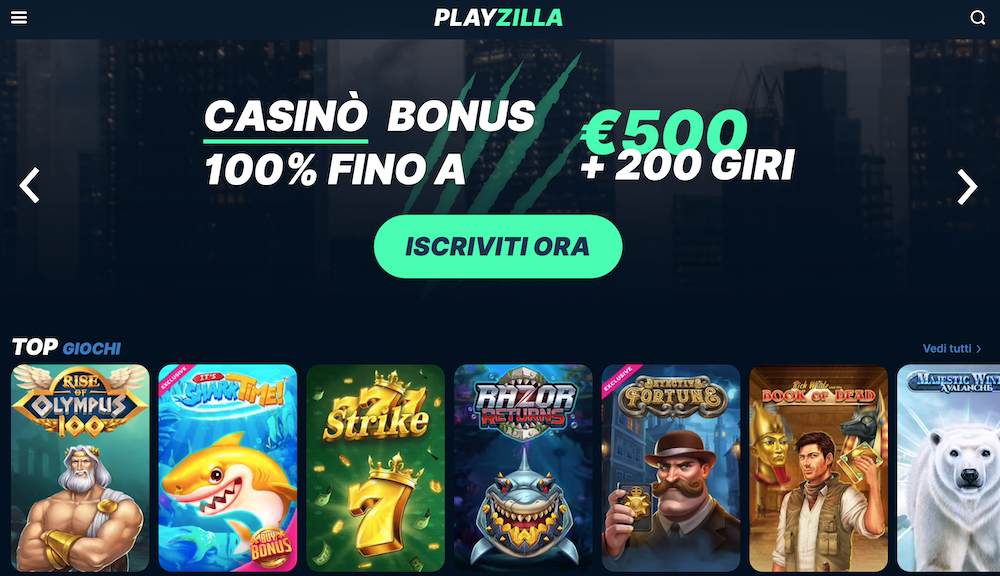 PlayZilla Casino online homepage