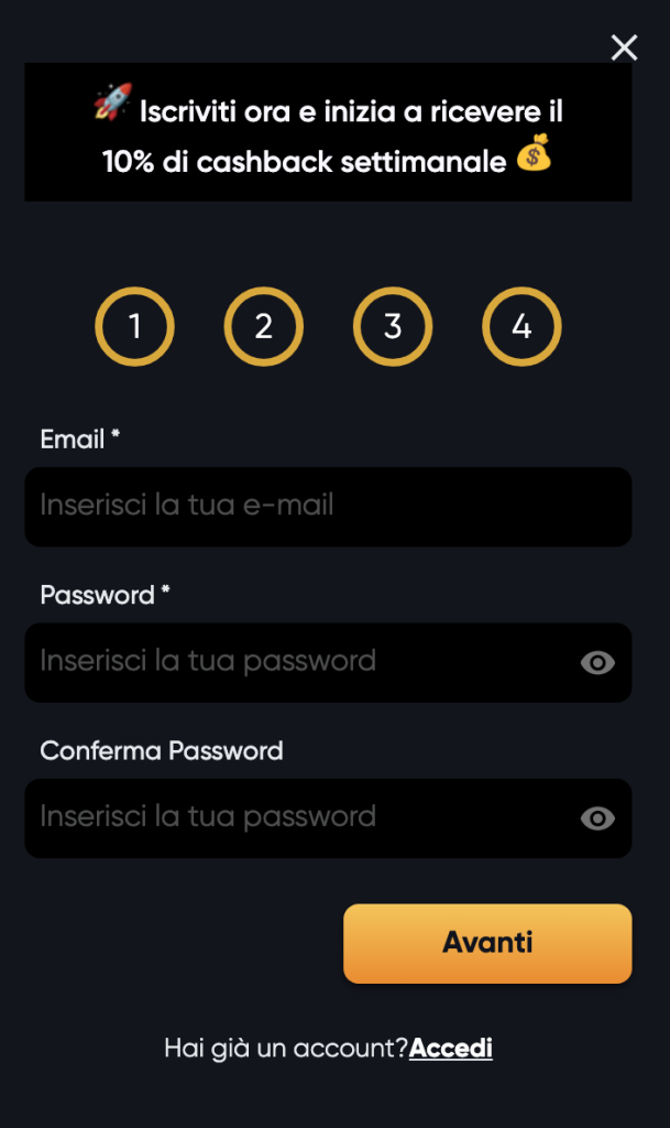 creare un account
