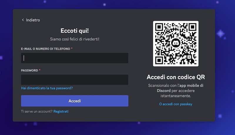 registrati a discord