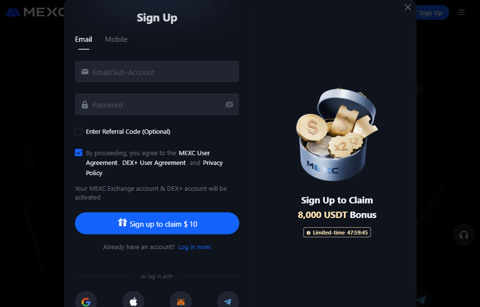 Registrazione Conto su MEXC