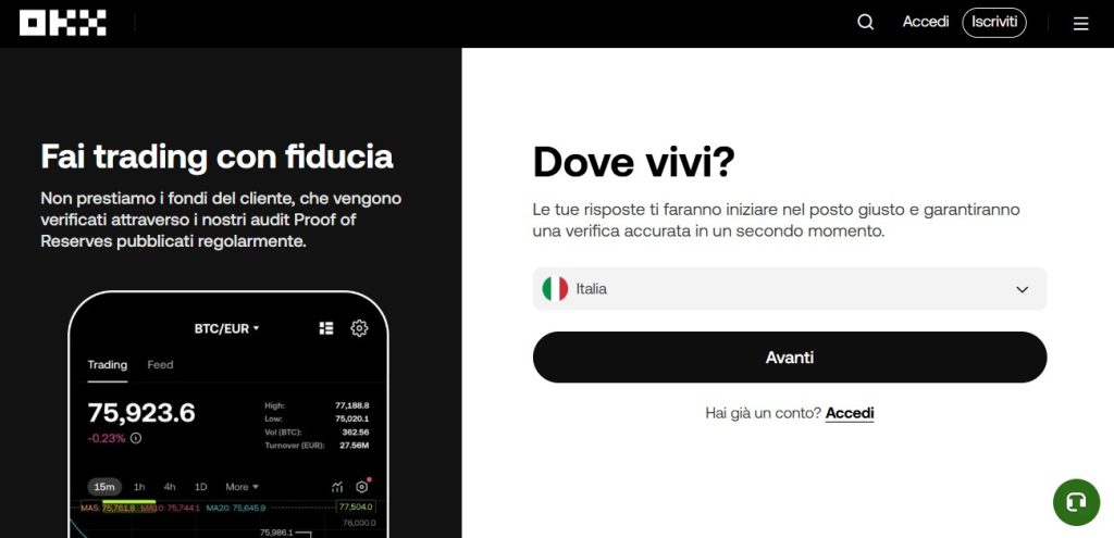 Crea un nuovo conto su OKX