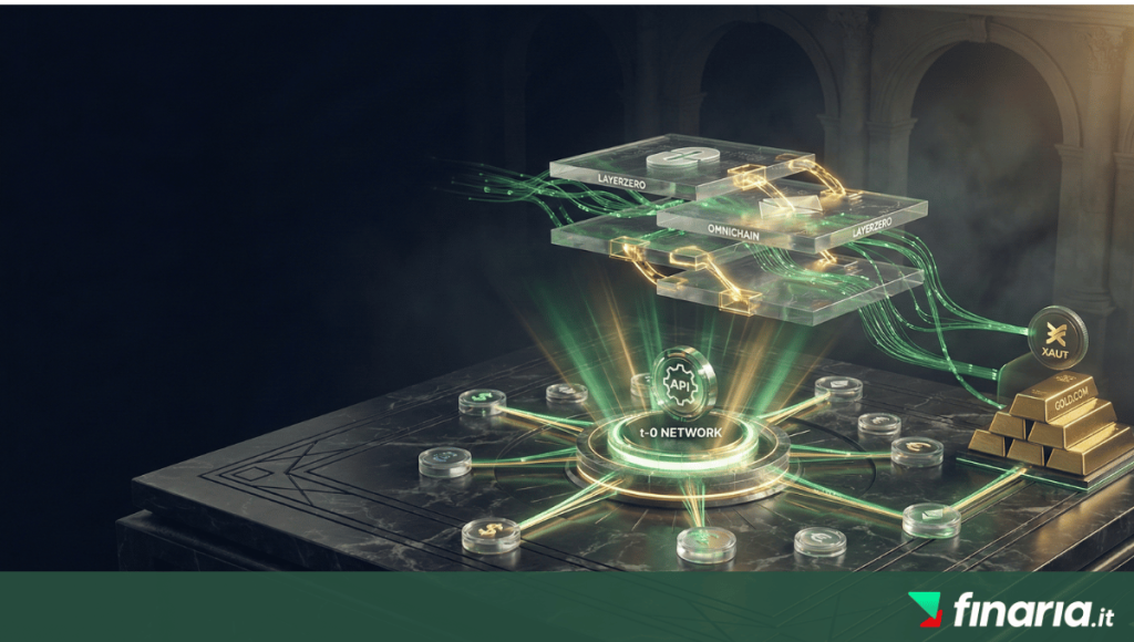 Illustrazione 3D dell'ecosistema Tether: hub centrale