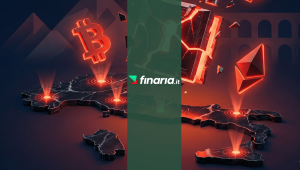 Illustrazione 3D in stile cybersecurity che mostra un lucchetto digitale infranto, simboli Bitcoin ed Ethereum rossi e una mappa dell'Italia in marmo con punti di attacco luminosi, su sfondo blu scuro con riferimenti alpini stilizzati.