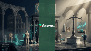 Illustrazione 3D di finanza tradizionale (TradFi) che si sposta on-chain, con stablecoin, ETF Bitcoin ed Ethereum