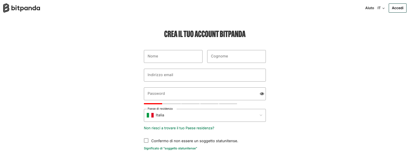 Pagina accesso Bitpanda Promo Silver